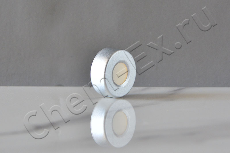 Крышка алюминиевая, с отверстием d 20 мм, с септой PTFE / белый силикон (арт. HM-4481)