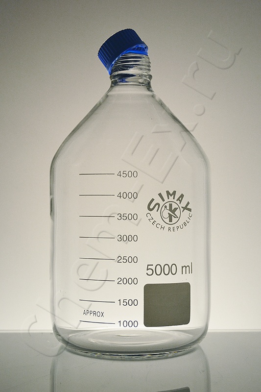 Склянка градуированная светлая 5000 мл (с винтовой крышкой) boro 3.3 (1408)