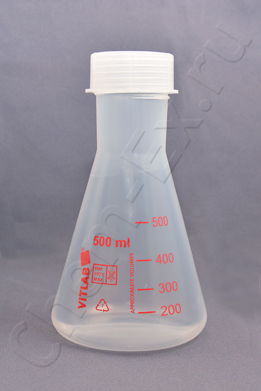 Колба Эрленмейера 500 мл с винтовой крышкой GL52, градуированная, ПМП (Vitlab 66995) в Уфе