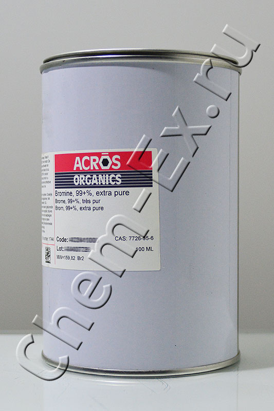 Бром 99 %, extra pure (Acros 40284 1000) 100 мл