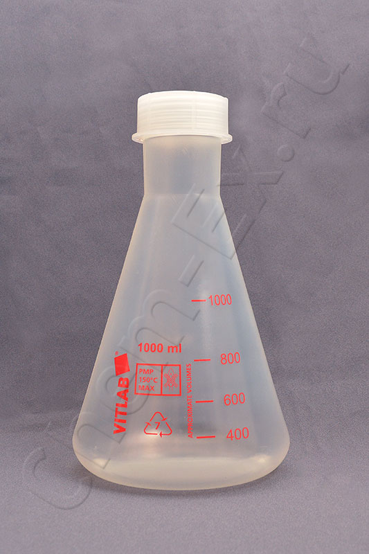 Колба Эрленмейера 1000 мл с винтовой крышкой, GL52, градуированная, ПМП (Vitlab 67095) в Уфе