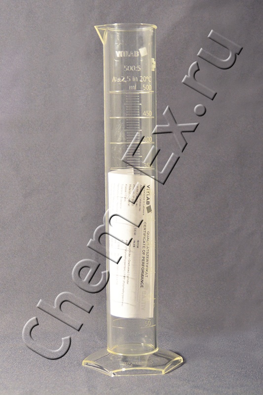 Цилиндр  500 мл с нос., рельефная шкала, класс А, d = 58 мм, h = 360 мм,  ПМП Vitlab (65104)