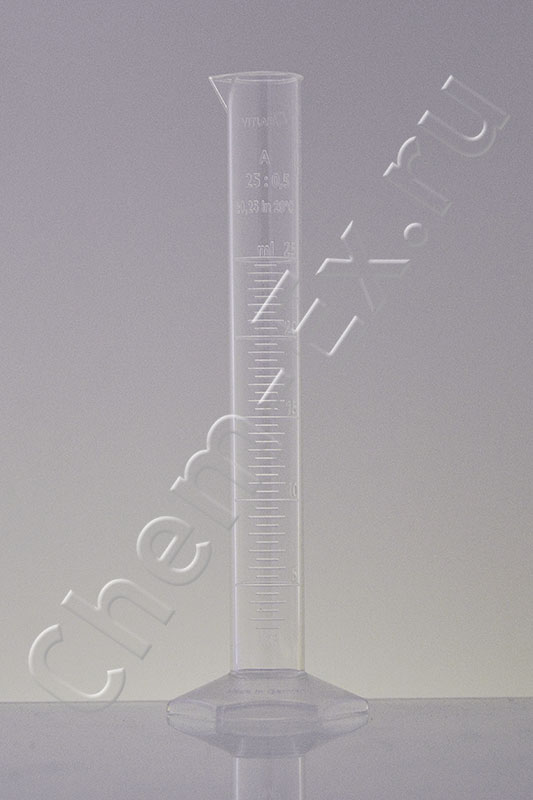 Цилиндр   25 мл с нос., рельефная шкала, класс А, d = 22 мм, h = 170 мм,  ПМП Vitlab (64704)