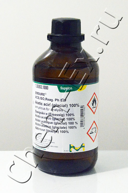 Уксусная кислота ледяная 100 %, безводная, для анализа, EMSURE® ACS,ISO,Reag. Ph Eur, (Merck, 1.0006 в Уфе