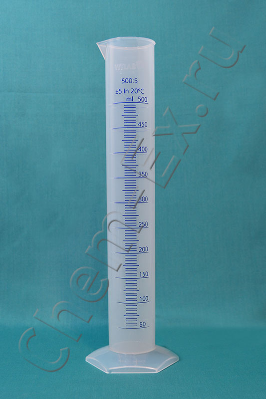 Цилиндр  500 мл с нос., рельефная синяя шкала, d = 58 мм, h = 360 мм, ПП Vitlab (651081) в Уфе