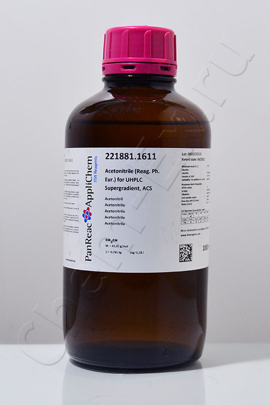 Ацетонитрил  градиентный для ВЭЖХ 99,9% (Panreac 221881.1611), 1 л