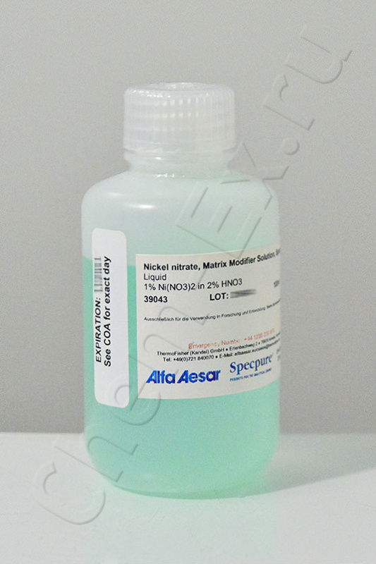 Никелевый модификатор, никель нитрат, Specpure® раствор 1% Ni(NO3)2 в 2% HNO3 (Alfa Aesar 39043) 100