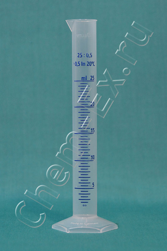 Цилиндр   25 мл с нос., рельефная синяя шкала, d = 22 мм, h = 170 мм, ПП Vitlab (647081)