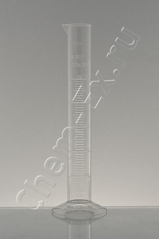 Цилиндр   50 мл с нос., рельефная шкала, класс А, d = 27 мм, h = 200 мм,  ПМП Vitlab (64804)