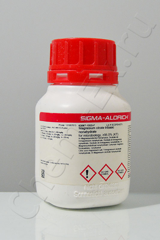 Магний лимоннокислый трехосновный 9-водный для микробиологии, ≥95.0% (KT) (Sigma-Aldrich 63067) 100  в Уфе