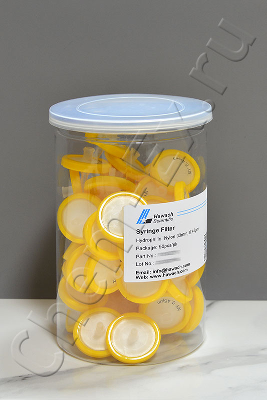 Шприцевый фильтр d = 33 мм, 0.45 мкм, нейлон, нестерильный (HAWACH 11018210) в Уфе