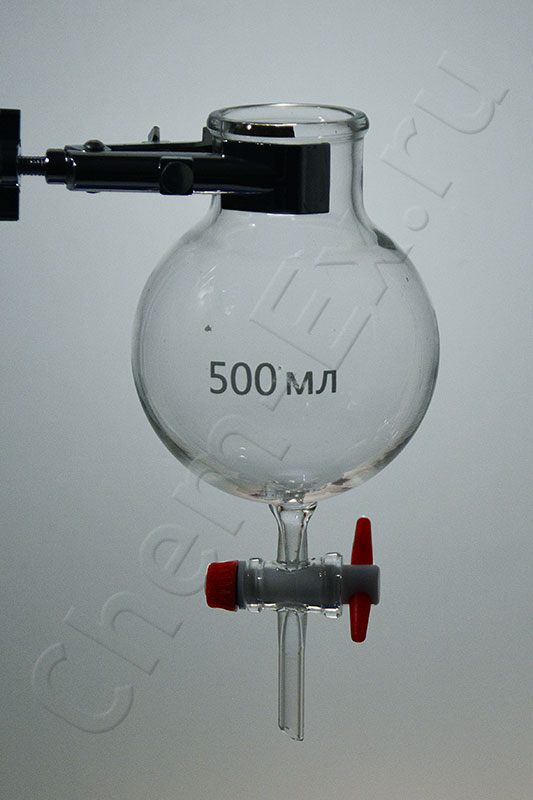 Воронка делительная шарообразная 500 мл д(горл)внут=50 мм с тефлоновым краном (8542/1) в Уфе